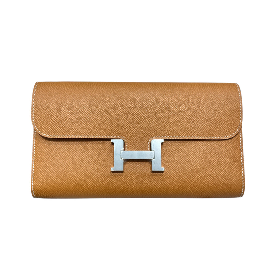 HERMES 愛馬仕 W刻 CONSTANCE TO GO 肩背手拿包 EPSOM皮革 金棕 銀釦