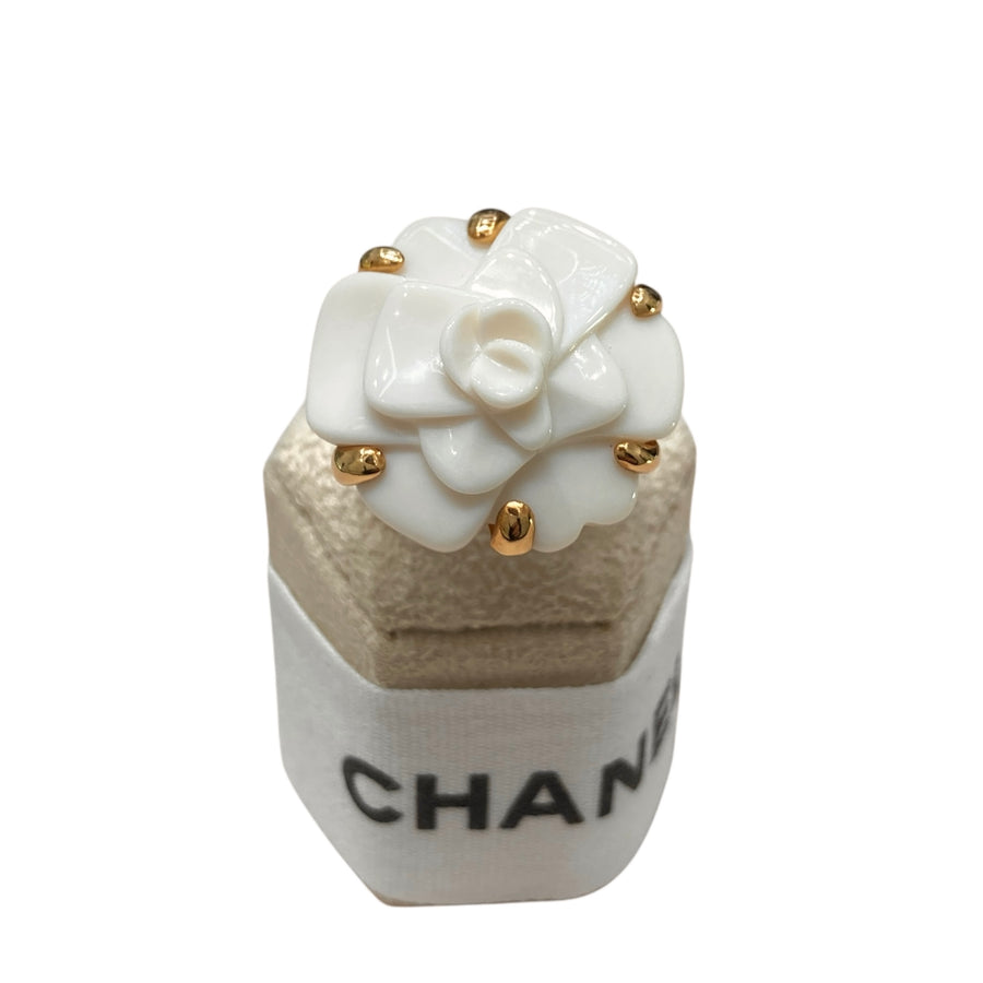 CHANEL 香奈兒 山茶花系列 18K金戒指 陶瓷  SIZE52
