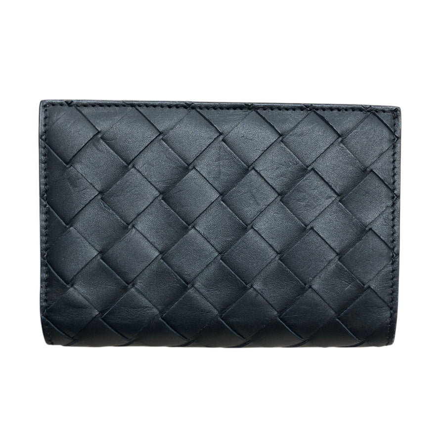 BOTTEGA VENETA 葆蝶嘉 INTRECCIATO編織雙折短夾 牛皮 黑色 銀釦
