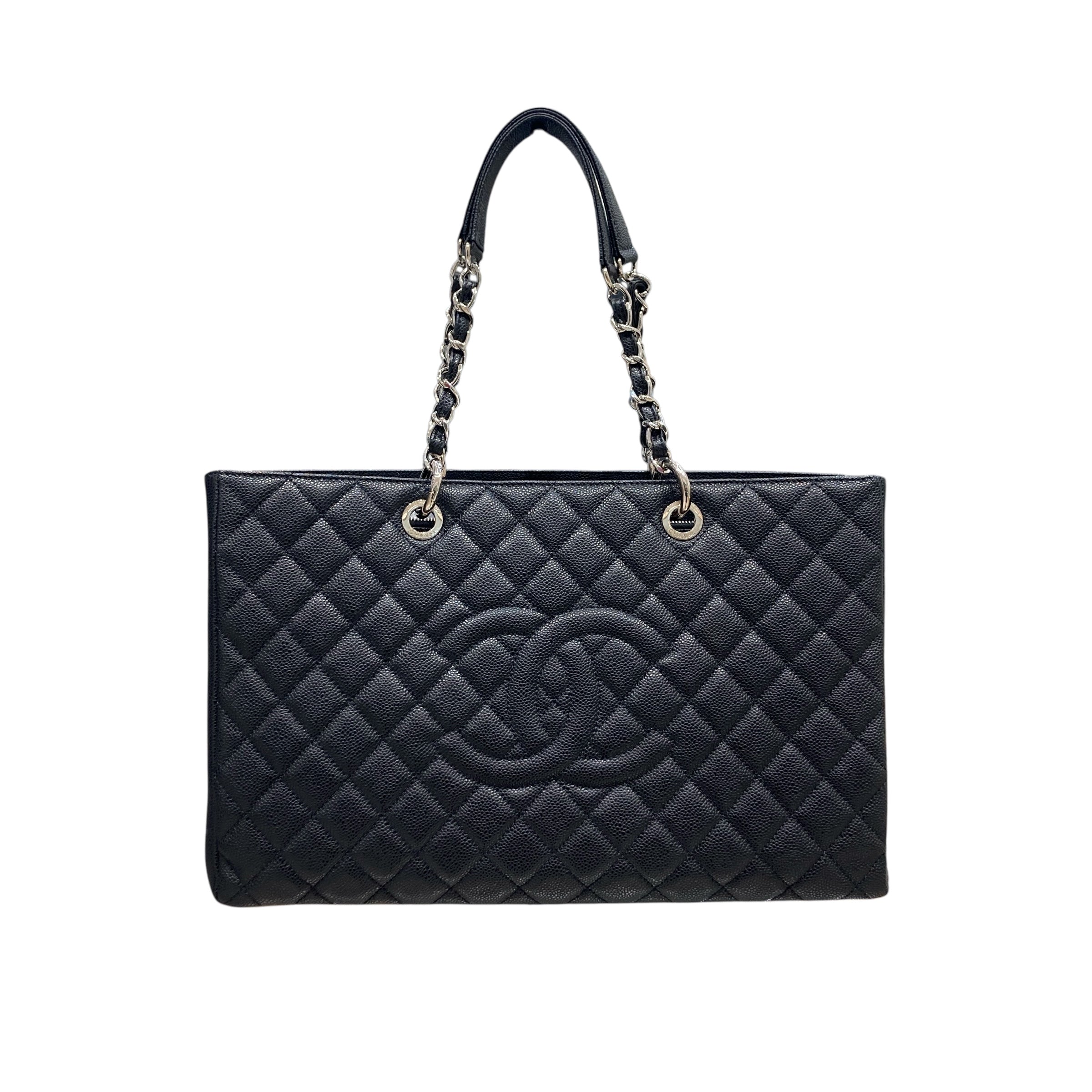 CHANEL 香奈兒 GST TOTE BAG 托特包 荔枝牛皮 黑色 銀釦