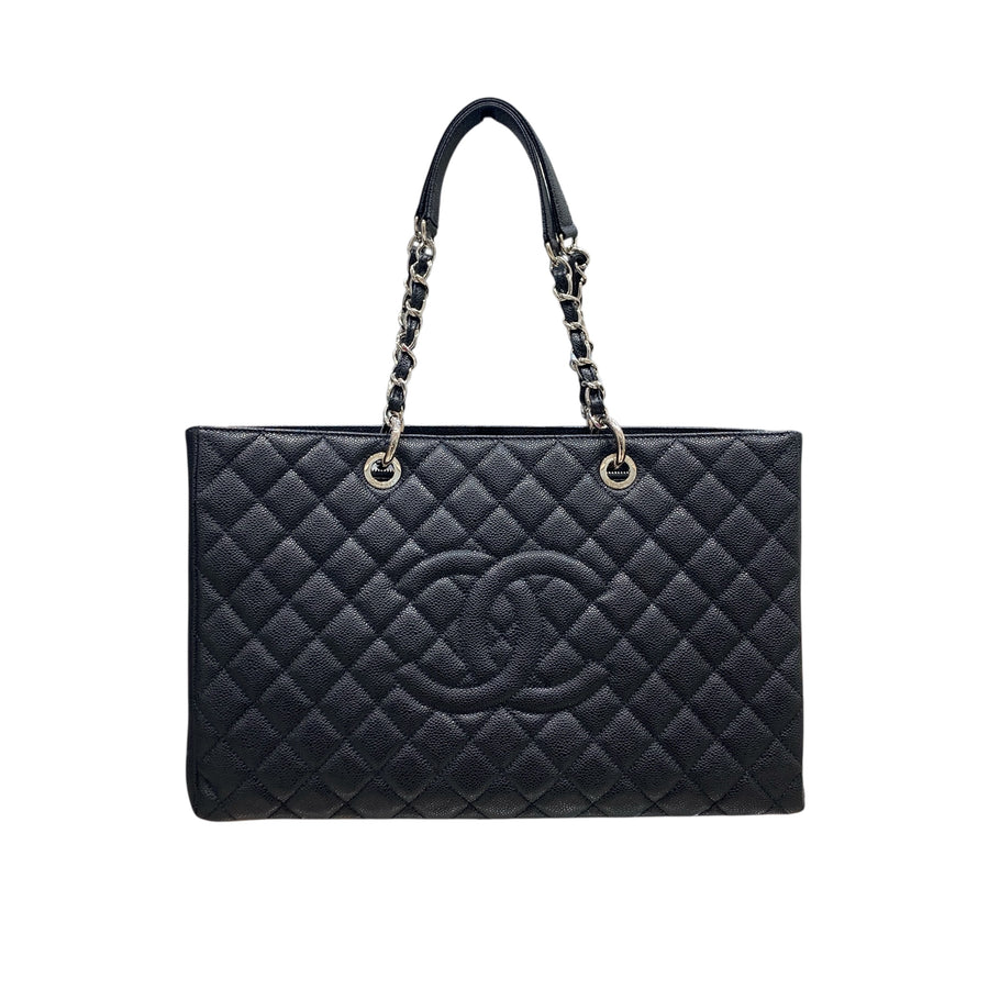 CHANEL 香奈兒 GST TOTE BAG 托特包 荔枝牛皮 黑色 銀釦