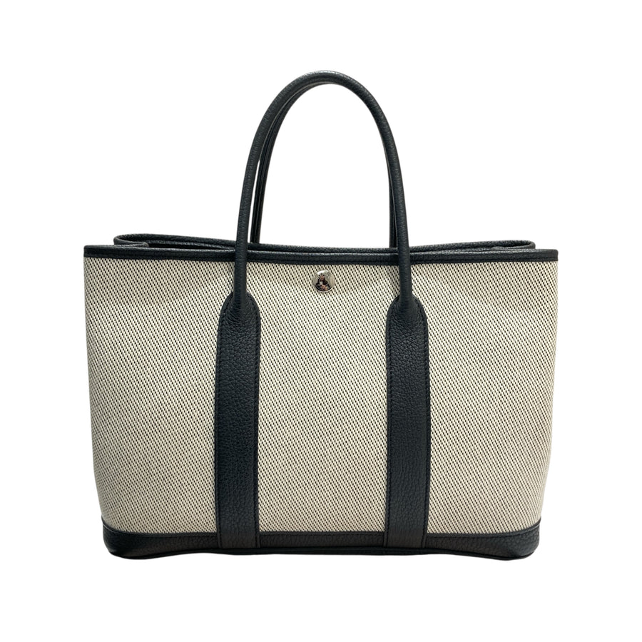 HERMES 愛馬仕 C刻 GARDEN PARTY 30 手提包 NEGONDA牛皮 帆布 黑白 銀釦