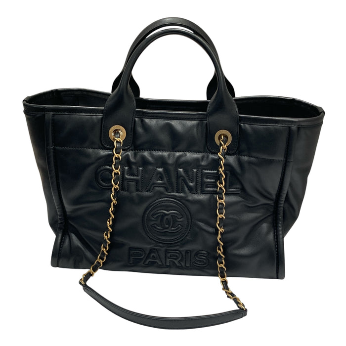 CHANEL 香奈兒 AS3257 DEAUVILLE TOTE 小牛皮 托特包 黑色 金釦
