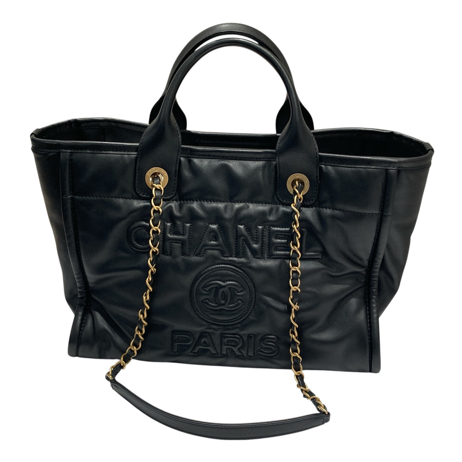 CHANEL 香奈兒 AS3257 DEAUVILLE TOTE 小牛皮 托特包 黑色 金釦