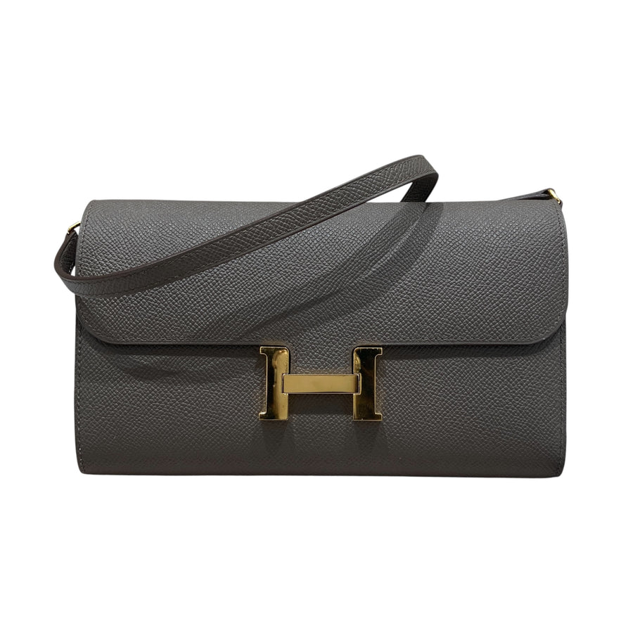 HERMES 愛馬仕 Y刻 CONSTANCE TO GO 手拿包 EPSOM皮革 灰色 金釦