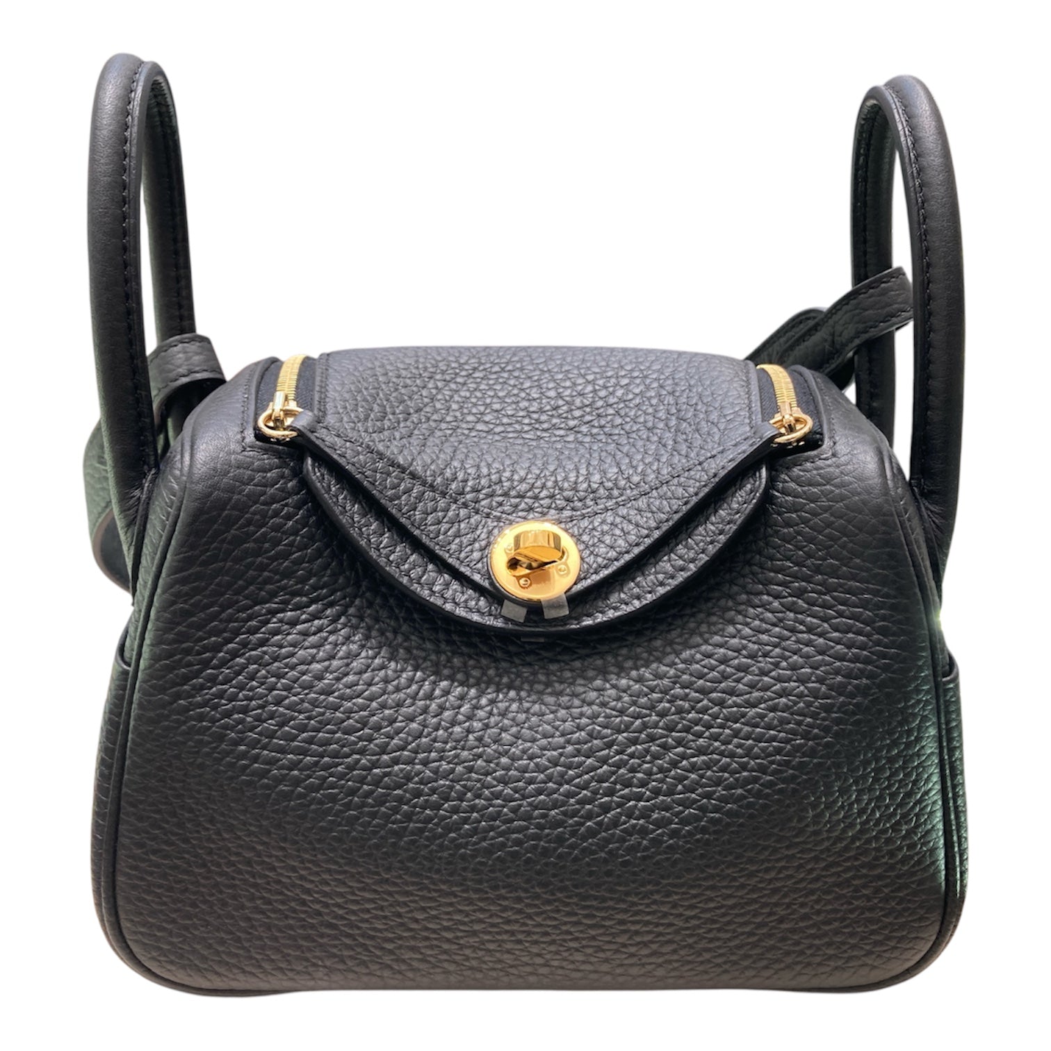 HERMES 愛馬仕 MINI LINDY 肩背包 皮革 黑色 金釦