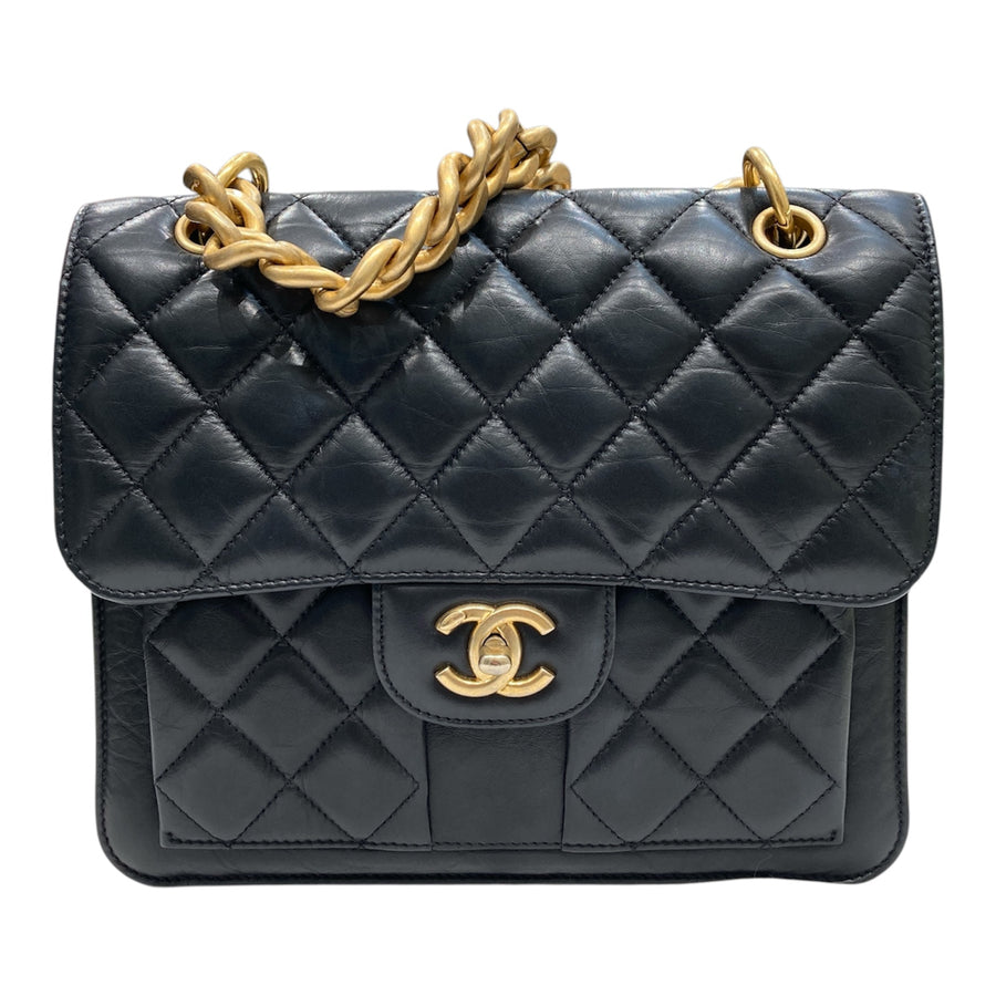 CHANEL 香奈兒 23S 後背包 復古羊皮 黑色 金釦