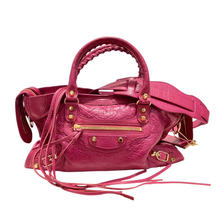 BALENCIAGA 巴黎世家 431621 CITY BAG 機車包 肩背手提包 小羊皮 粉紅色 金釦