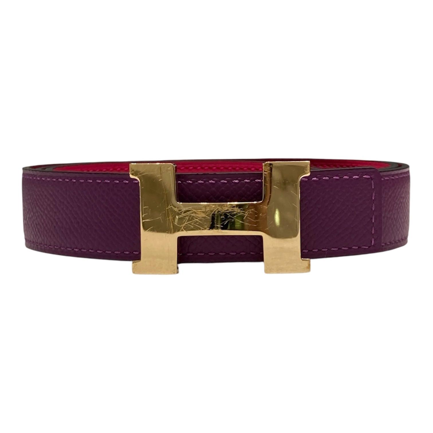 HERMES 愛馬仕 U刻印 H BELT 皮帶 80CM 紫×桃紅 雙色 金釦