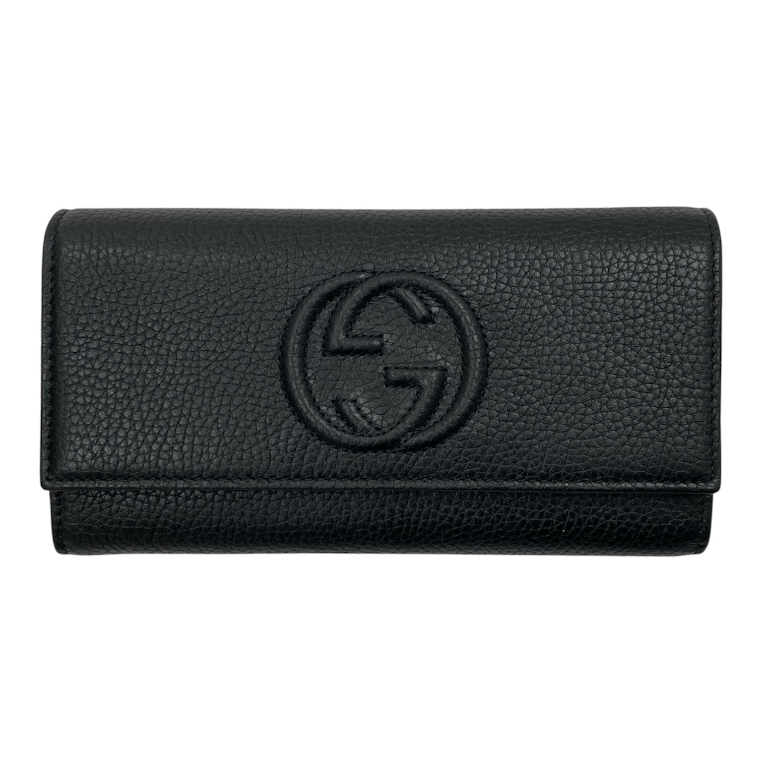 GUCCI 古馳 Soho 荔枝牛皮  長夾 黑色 銀釦