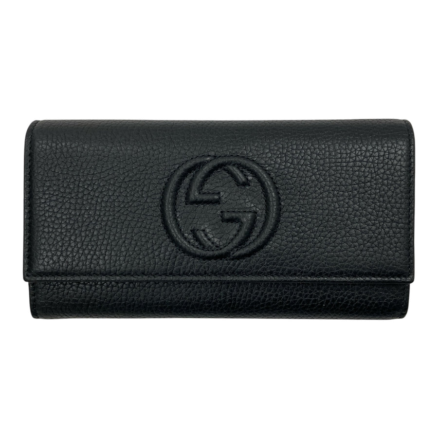 GUCCI 古馳 Soho 荔枝牛皮  長夾 黑色 銀釦