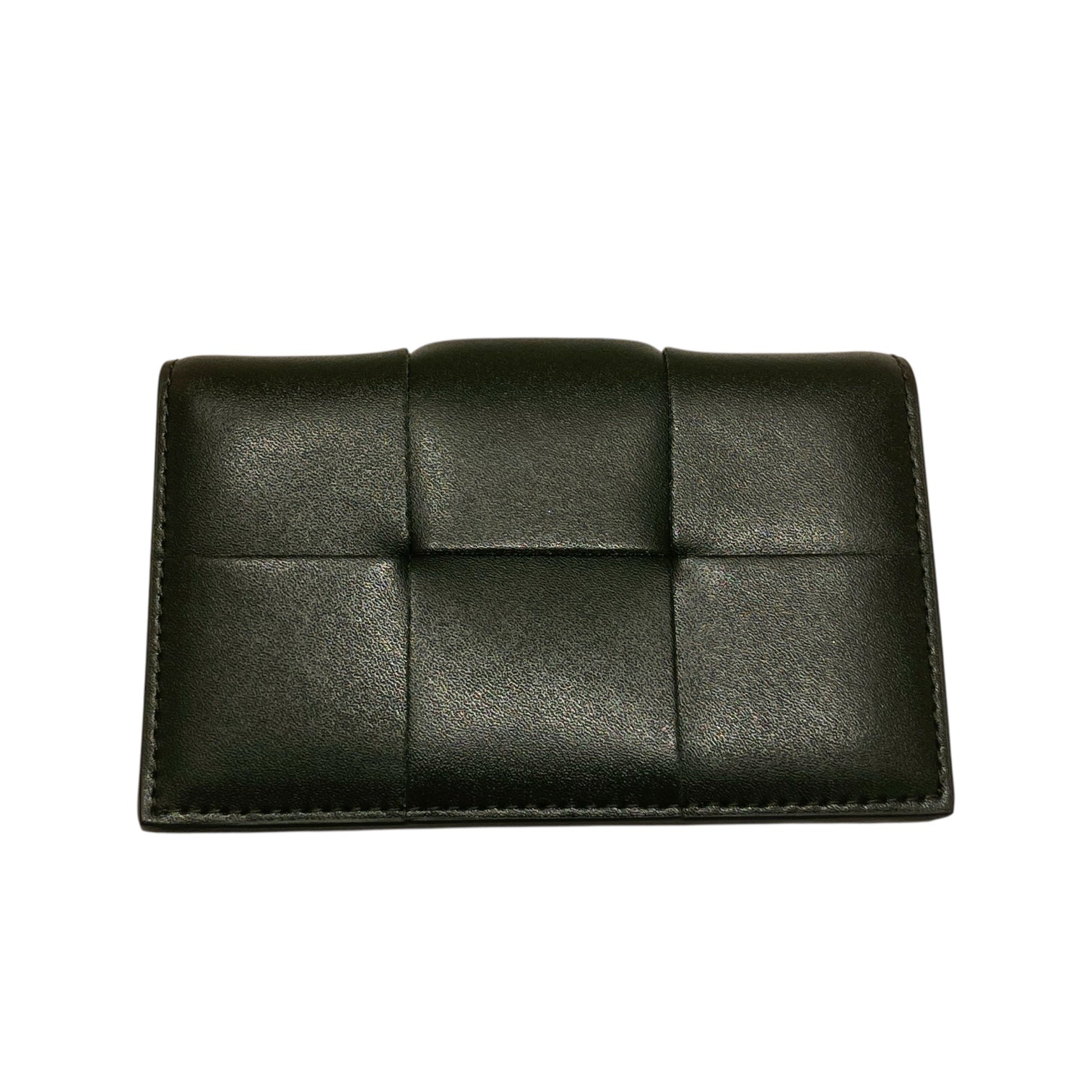 BOTTEGA VENETA 寶緹嘉 651396 CASSETTE BUSINESS CARD CASE 編織卡片夾 小羊皮 墨綠色