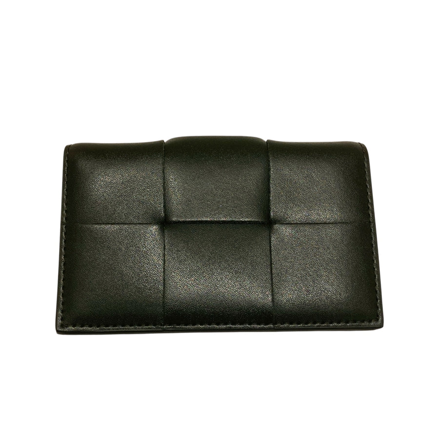 BOTTEGA VENETA 寶緹嘉 651396 CASSETTE BUSINESS CARD CASE 編織卡片夾 小羊皮 墨綠色