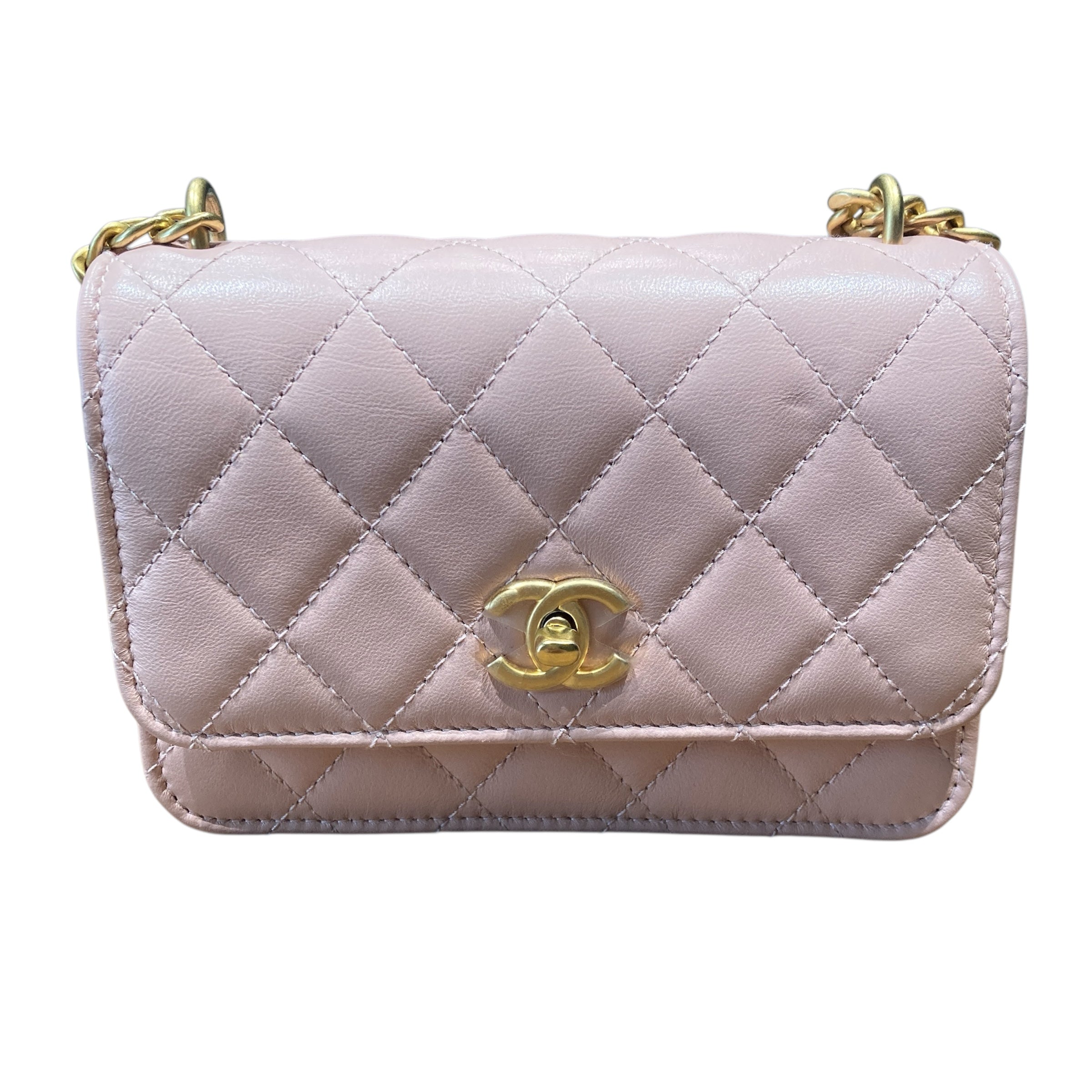 CHANEL 香奈兒 WOC MINI 粉色 皮革 金扣