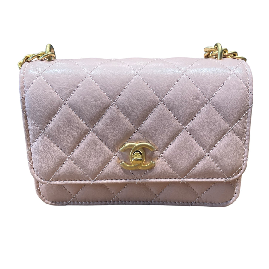 CHANEL 香奈兒 WOC MINI 粉色 皮革 金扣