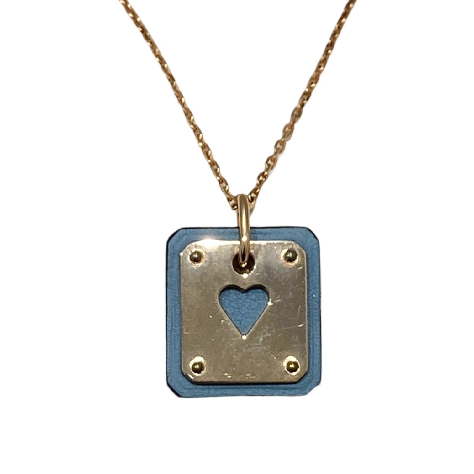HERMES 愛馬仕 Z刻 H081865CDJ7 AS DE COEUR PENDANT 心形皮革項鍊  SWIFT 小牛皮 合金 藍金