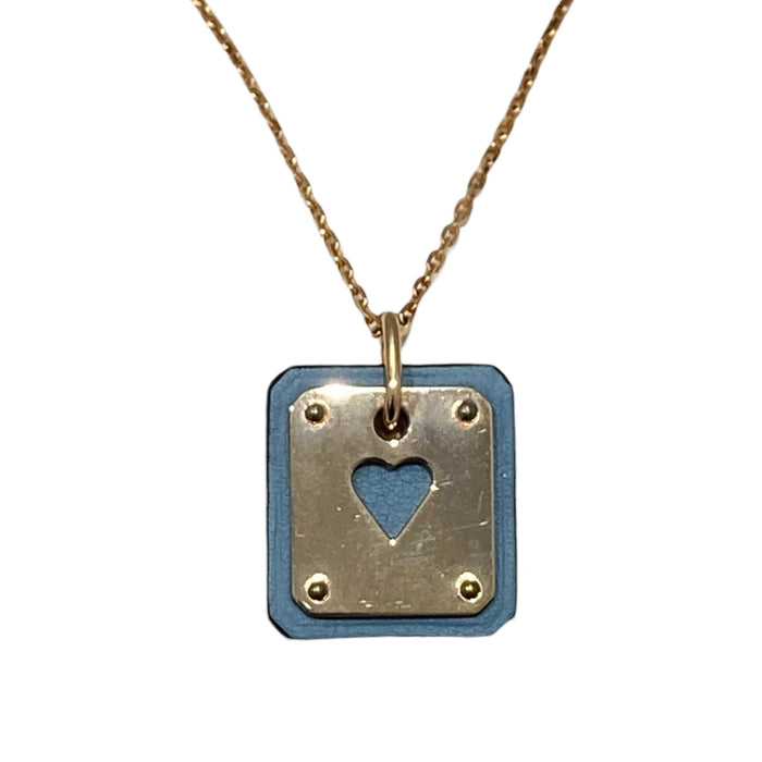 HERMES 愛馬仕 Z刻 H081865CDJ7 AS DE COEUR PENDANT 心形皮革項鍊  SWIFT 小牛皮 合金 藍金