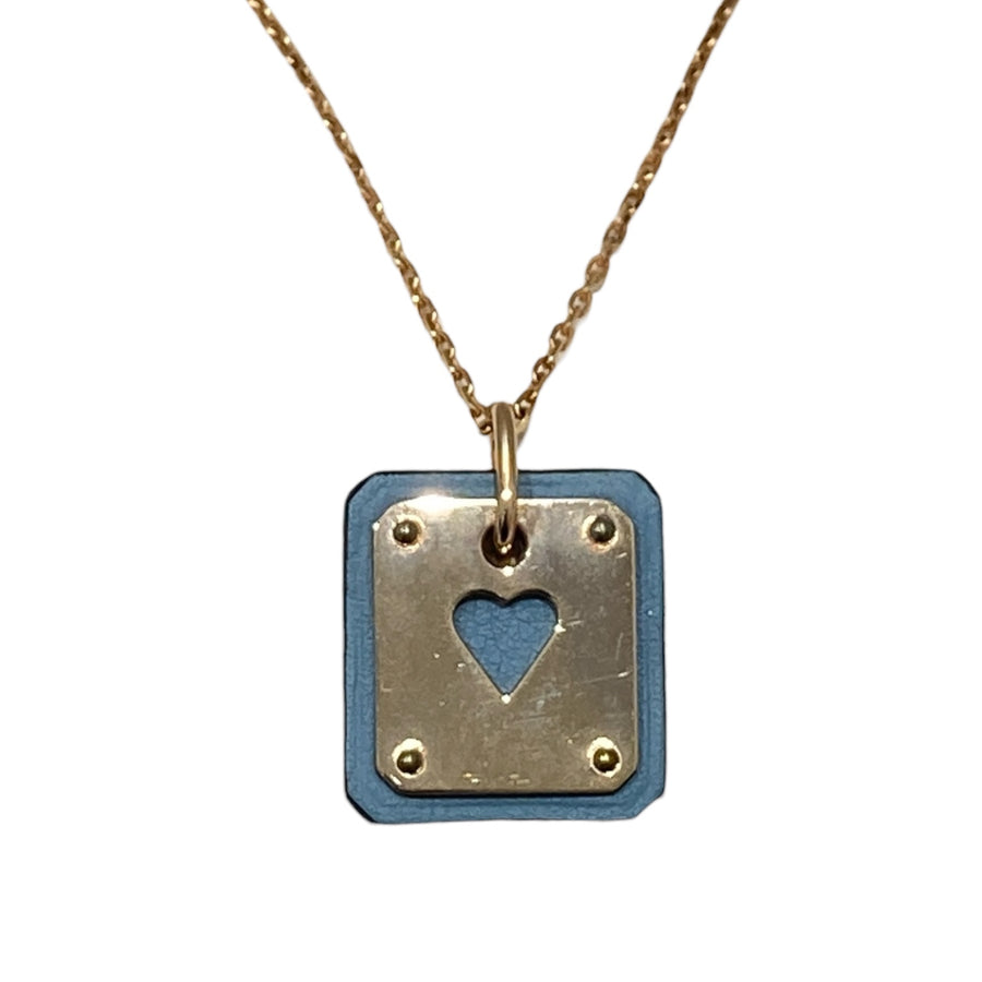 HERMES 愛馬仕 Z刻 H081865CDJ7 AS DE COEUR PENDANT 心形皮革項鍊  SWIFT 小牛皮 合金 藍金