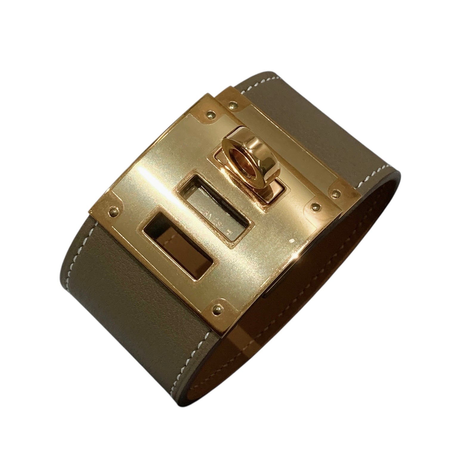 HERMES 愛馬仕 X刻 KELLY DOG BRACELET 手環 SWIFT 皮革 大象灰 金釦