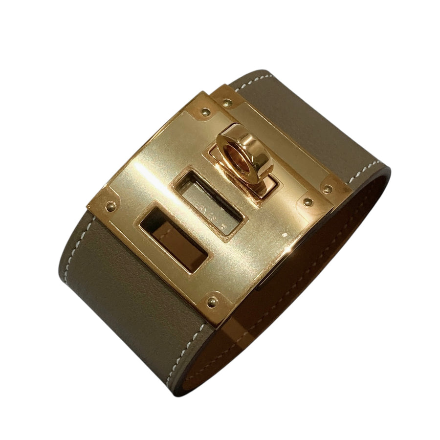 HERMES 愛馬仕 X刻 KELLY DOG BRACELET 手環 SWIFT 皮革 大象灰 金釦
