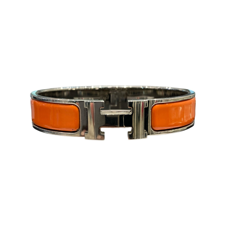 HERMES 愛馬仕 CLIC H 手環 橘色 銀釦