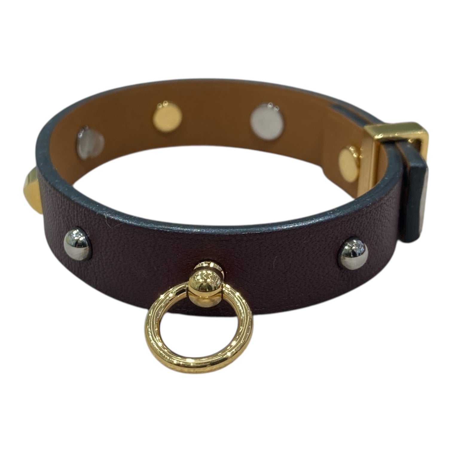 HERMES 愛馬仕 MINI DOG ANNEAUX 鉚釘手環 皮革 紫色