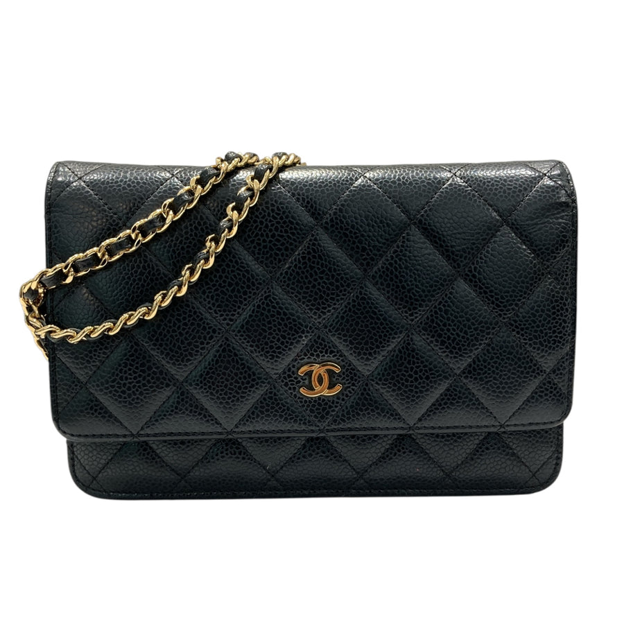 CHANEL 香奈兒 AP0250 WALLET ON CHAIN 經典翻蓋錢包 荔枝牛皮 黑色 金釦