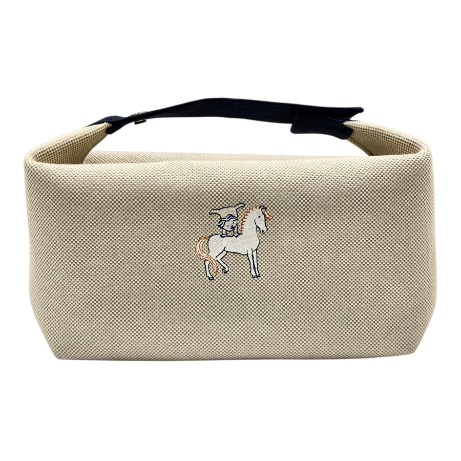 HERMES 愛馬仕 H103587M01 BRIDE-A-BRAC 大號H帆布收納包 帆布 白色 銀釦