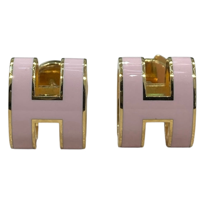 HERMES 愛馬仕 POP H 針式耳環 合金/琺瑯 粉色 金釦
