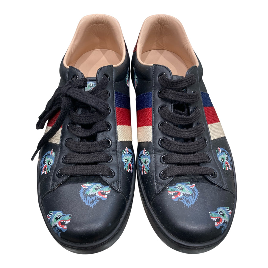 GUCCI 古馳 低筒運動鞋 黑色 皮革 US5