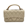 CHANEL 香奈兒 AS2431 MINI CLASSIC FLAP BAG WITH HANDLE 迷你手提翻蓋包 羊皮 淺米色 淺金釦