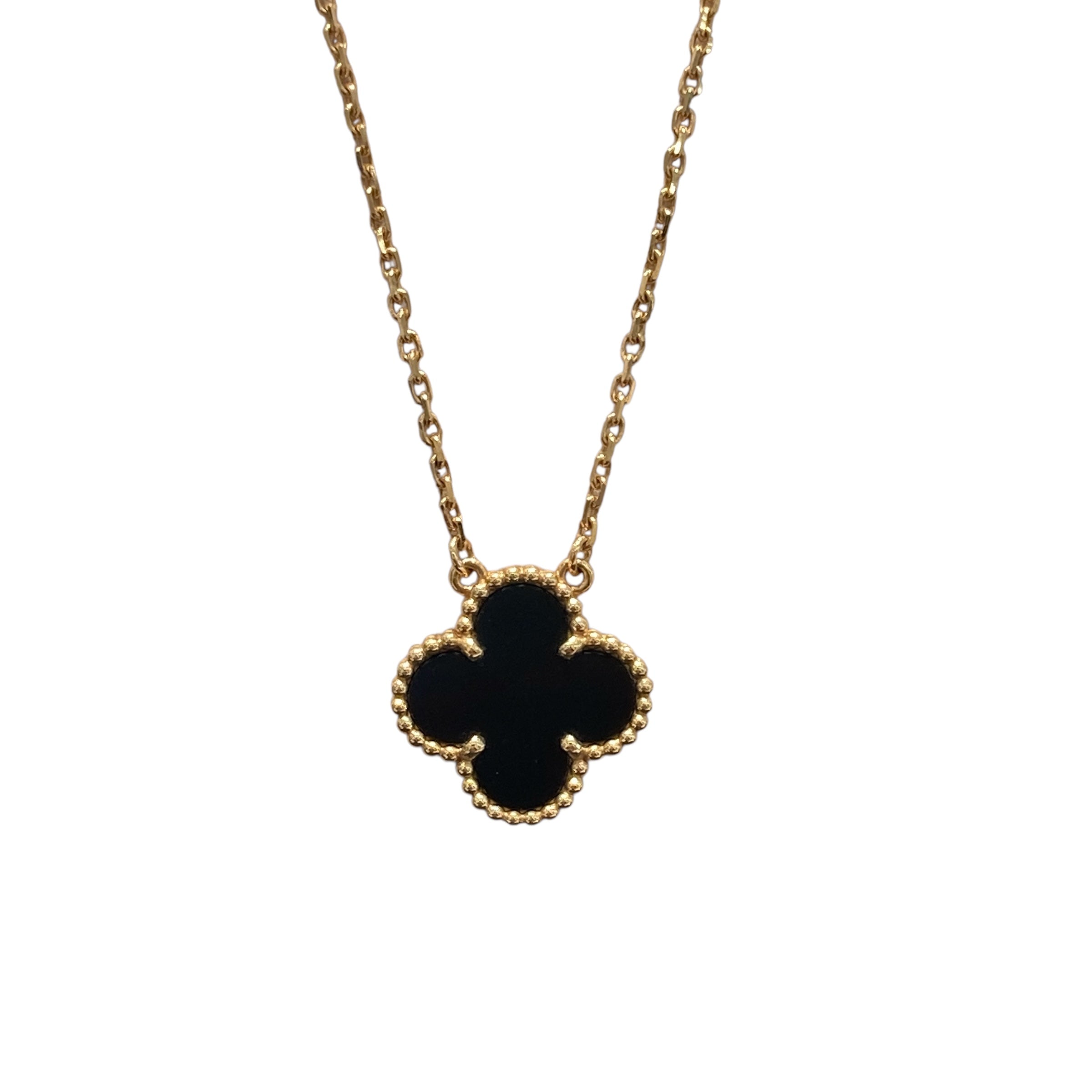 VAN CLEEF & ARPELS 梵克雅寶 VINTAGE ALHAMBRA PENDANT NECKLACE 縞瑪瑙四葉草項鍊 18K金 瑪瑙