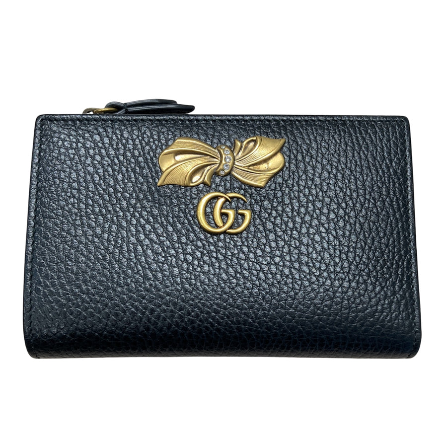 GUCCI 古馳 GG Marmont 蝴蝶結中夾 524300 皮革 黑色 金釦