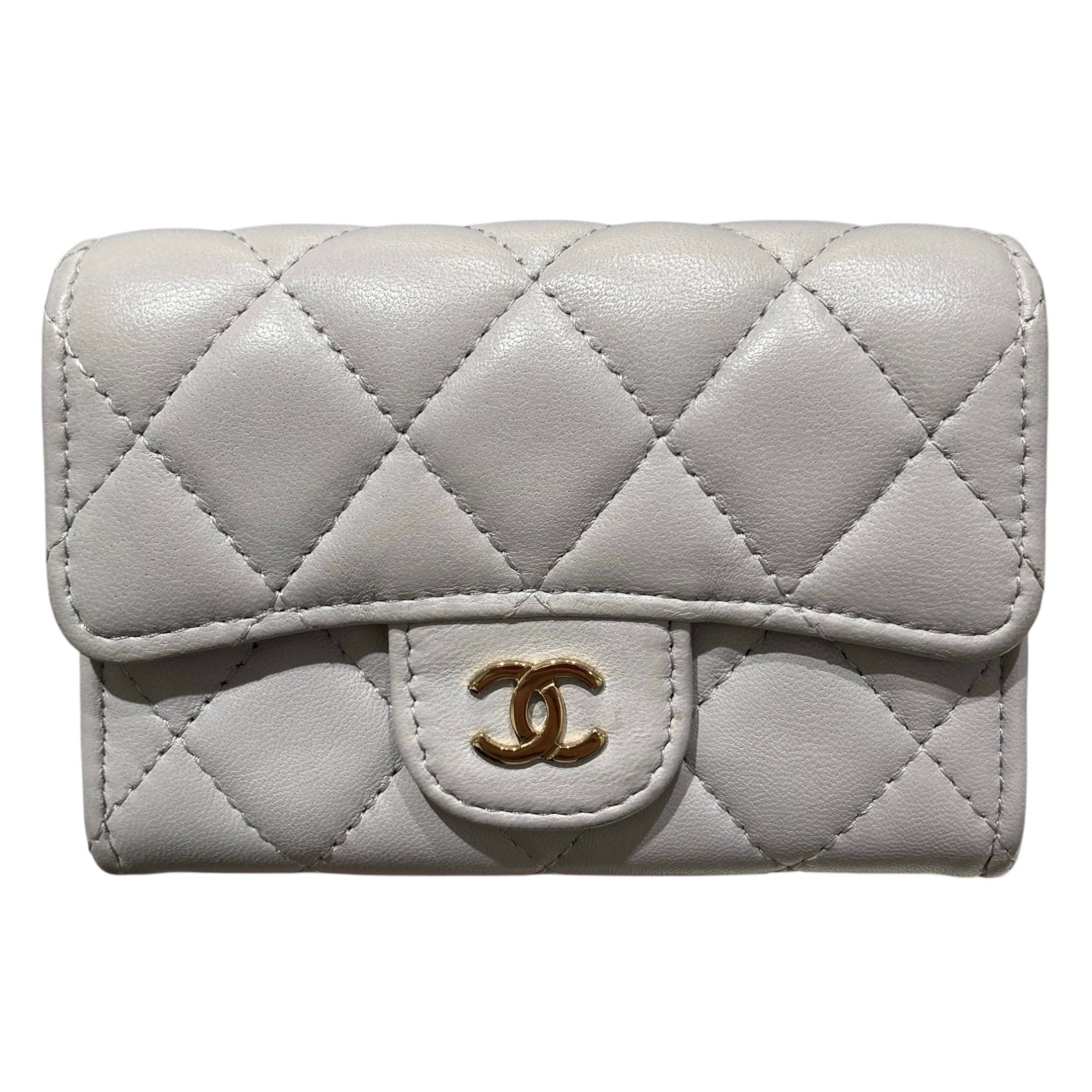 CHANEL 香奈兒 AP0214 Classic Flap Card Holder 羊皮 零錢包 灰色 淡金釦