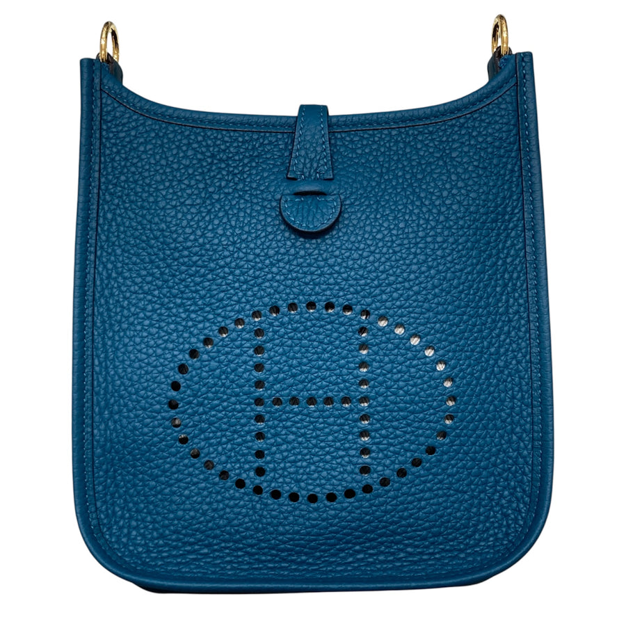 HERMÈS 愛馬仕 EVELYNE17 肩背包 小牛皮 極光藍色 金扣