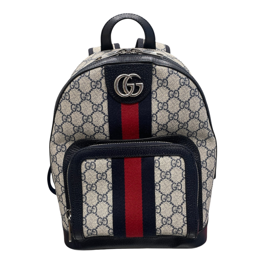 GUCCI 古馳 547965 OPHIDIA 雙肩後背包 GG SUPREME 深藍色系 銀釦
