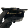CHANEL 香奈兒 CLASSIC BOW CHAIN BELT BAG 蝴蝶結黑金皮鏈迷你卡片包 小羊皮 黑色 淺金釦