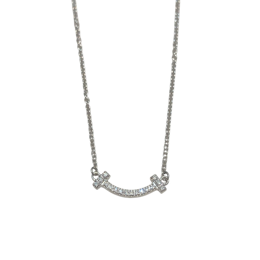 TIFFANY&CO. 蒂芬尼 T 系列 SMILE PENDANT 迷你鑽石微笑鏈墜 18K白金 鑽石