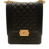 CHANEL 香奈兒 BOY CHANEL VERTICAL FLAP BAG 黑色 荔枝皮 金釦