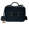 CHANEL 香奈兒 CC FILIGREE VANITY CASE 黑色荔枝紋牛皮 金釦