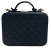 CHANEL 香奈兒 CC FILIGREE VANITY CASE 黑色荔枝紋牛皮 金釦