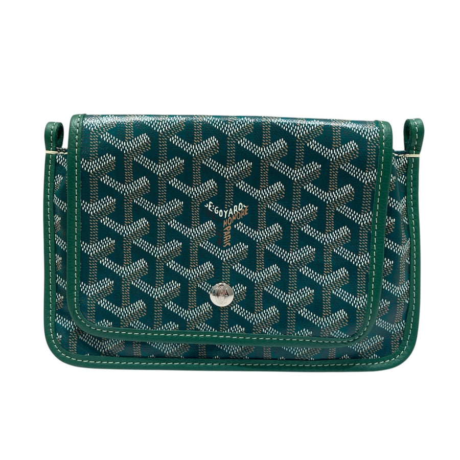 GOYARD 戈雅 PLUMET  POCKET WALLET 翻蓋信封斜背包 PVC帆布 小牛皮 綠色 銀釦