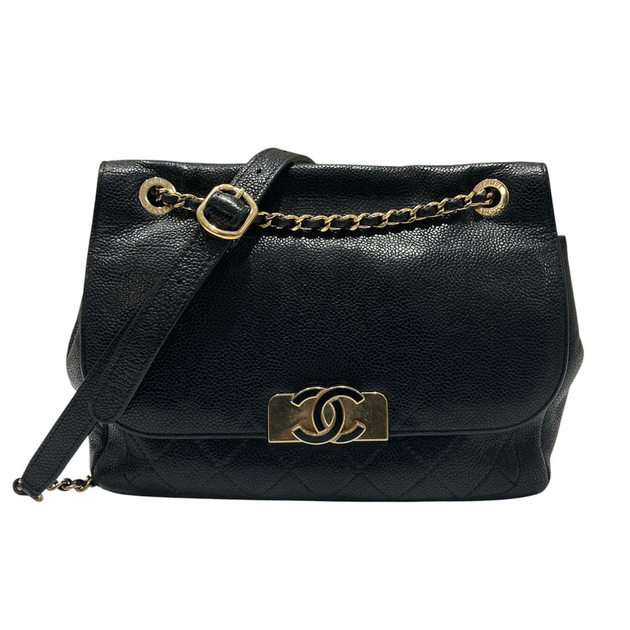 CHANEL 香奈兒 CC FLAP POCKET SHOULDER BAG 翻蓋單肩包 荔枝紋牛皮 黑色 金釦