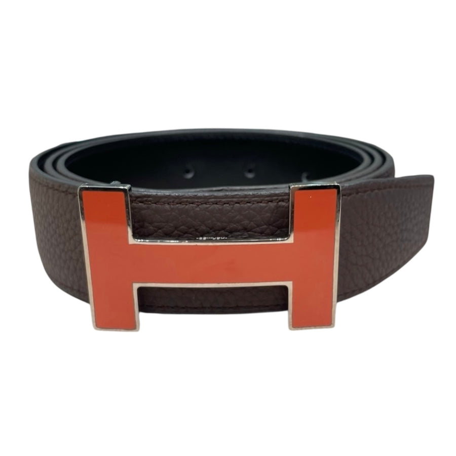 HERMES 愛馬仕 CONSTANCE H 皮帶 皮革/合金 棕色/橘色 銀扣
