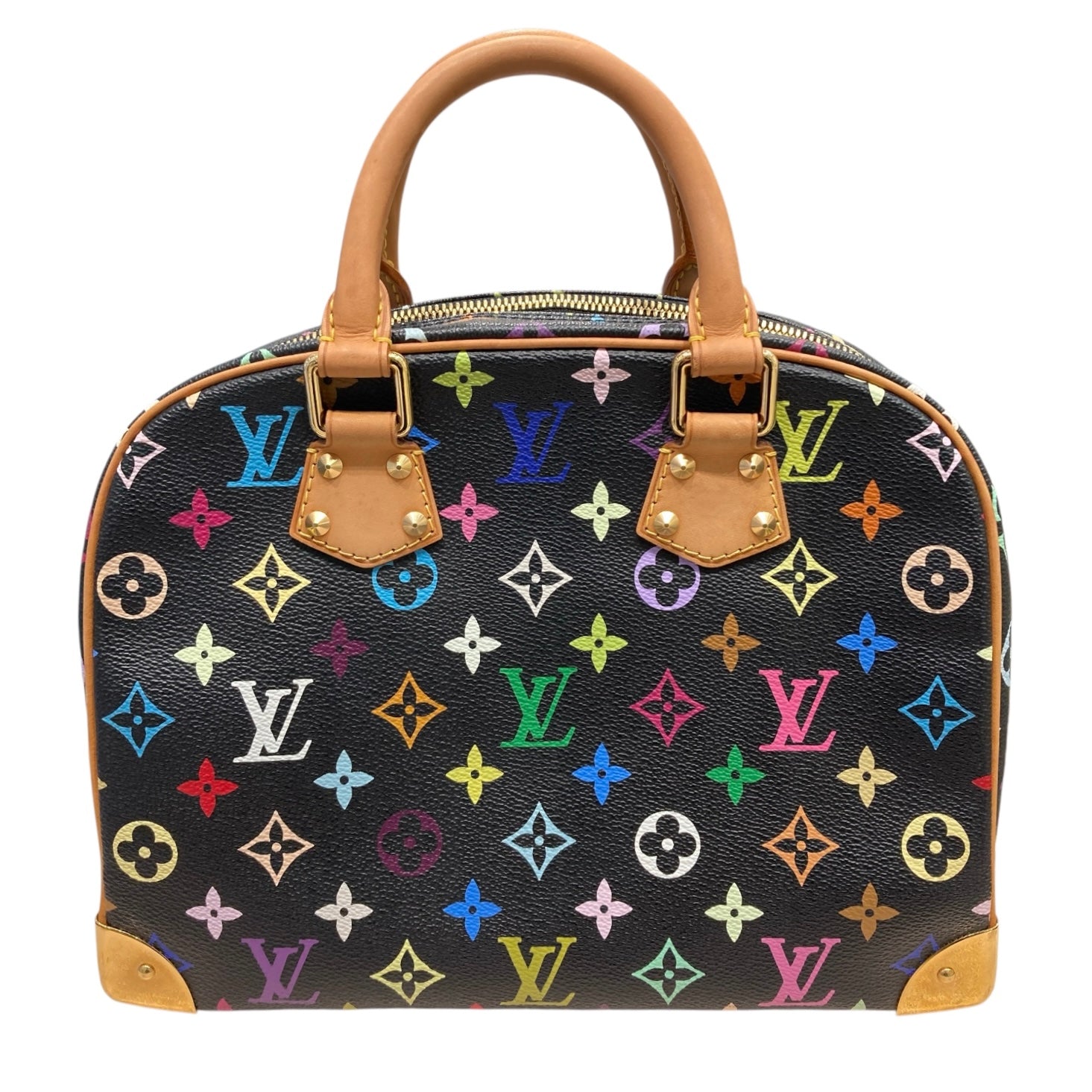LOUIS VUITTON路易威登 村上隆 MONOGRAM MULTICOLORE TROUVILLE 手提包 PVC帆布 黑色 三彩 金扣