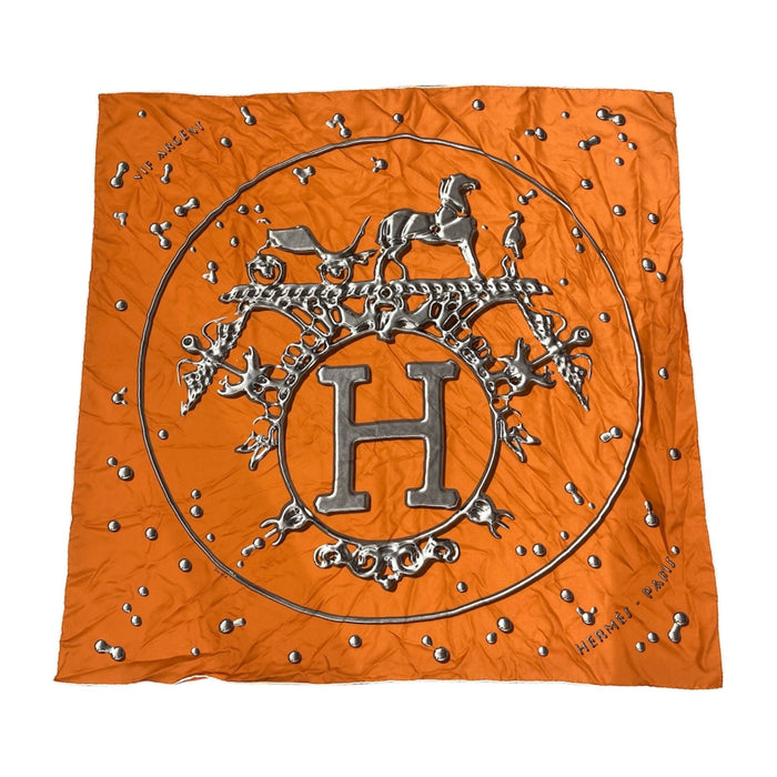 HERMES 愛馬仕 CARRE90 VIF ARGENT 絲巾 真絲 橘色