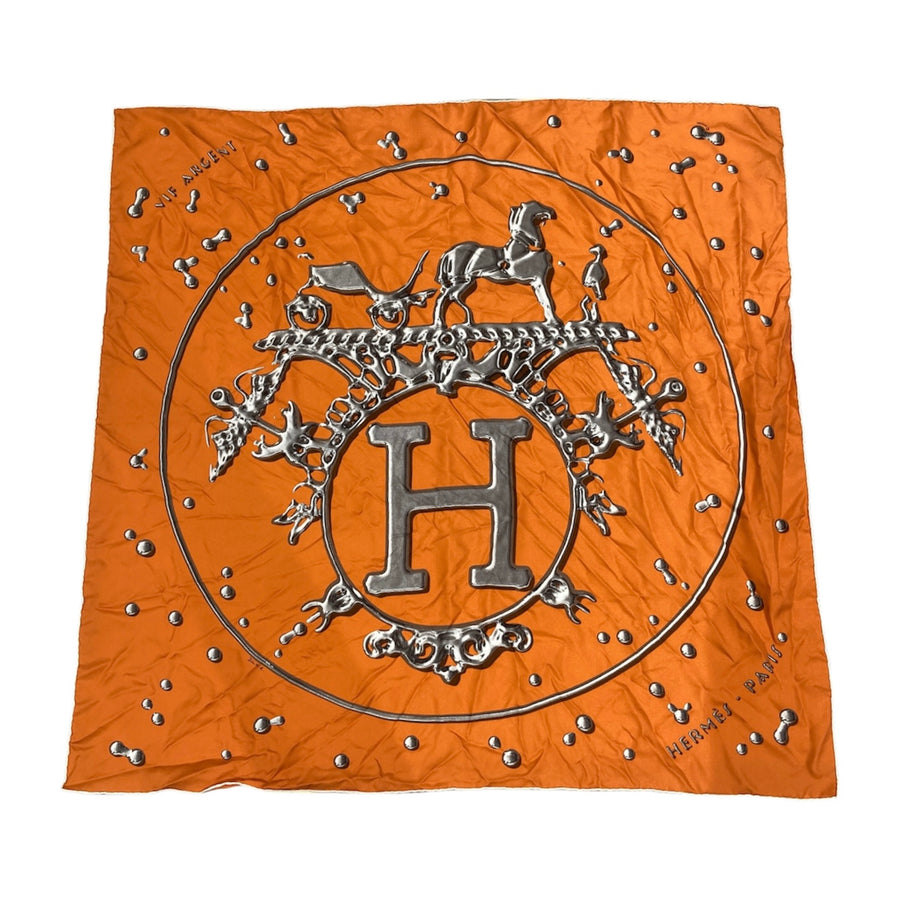 HERMES 愛馬仕 CARRE90 VIF ARGENT 絲巾 真絲 橘色