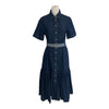 DIOR 迪奧 DENIM COUTURE 丹寧中長款襯衫式連身洋裝 純棉 深藍色 銀釦 #34