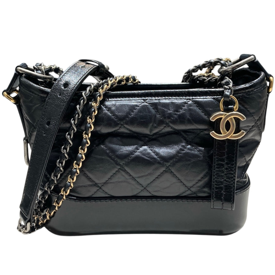 CHANEL 香奈兒 GABRIELLE DE HOBO 小號流浪包 皮革 黑色 多色釦