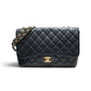 CHANEL 香奈兒 MATELASSE JUMBO CF30 單層口蓋包 荔枝牛皮 黑色 金釦